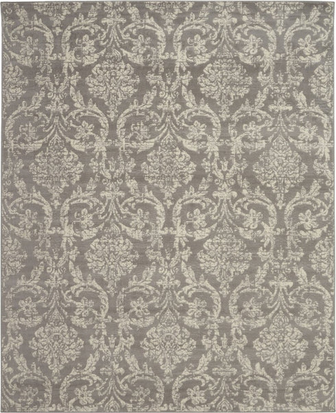 2' X 4' Gray Damask Power Loom Area Rug